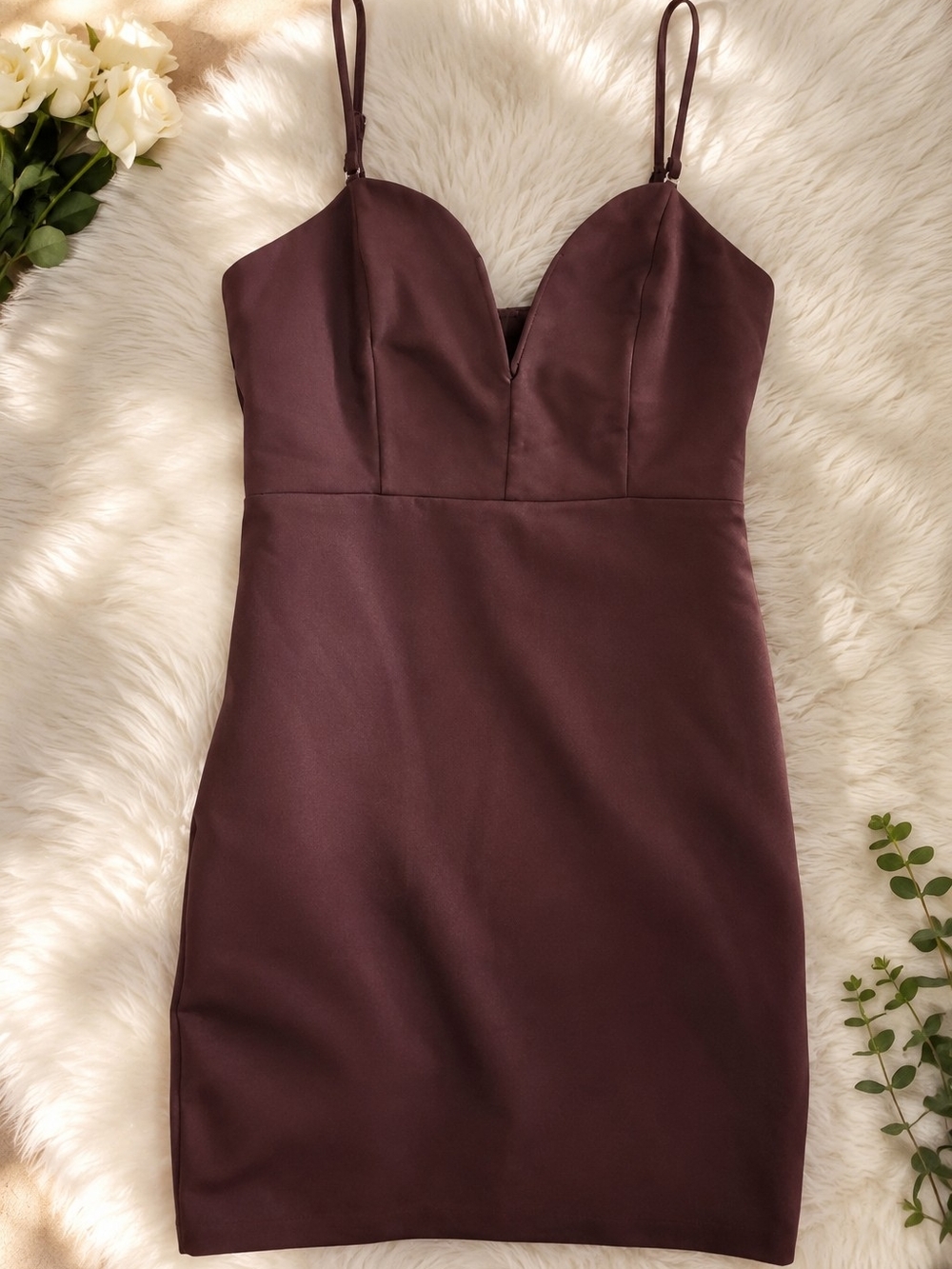 Forever 21 Brown Satin Bodycon Mini Dress | Spaghetti Strap | Women's Large |
